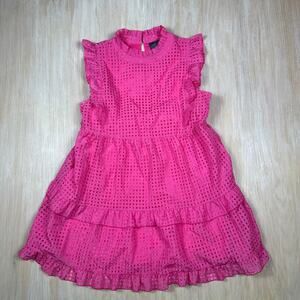 Hudson Gray Pink Eyelet Ruffle Flirty Garden Party Summer Sleeveless Dress Large